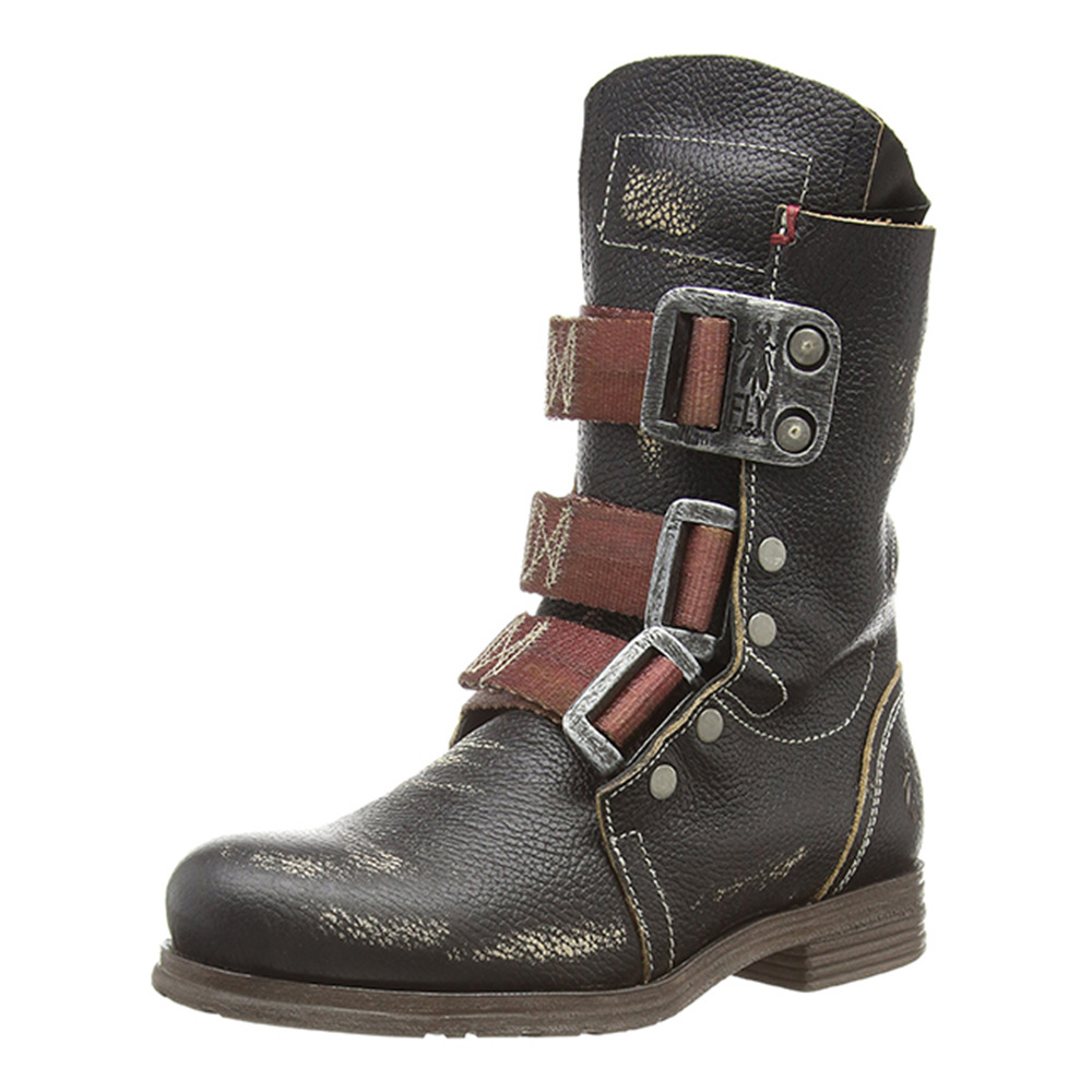 New Foreign Trade Fashion Round Head Stitching Belt Buckle Set Feet Comfortable Thick Heel Casual Rivet Men's Ankle Boots