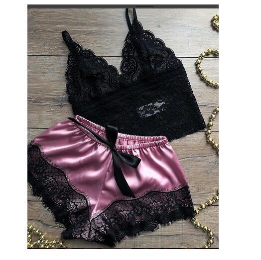 Summer Women's artificial silk sling Princess pajamas sexy extreme temptation two-piece underwear nightdress homewear