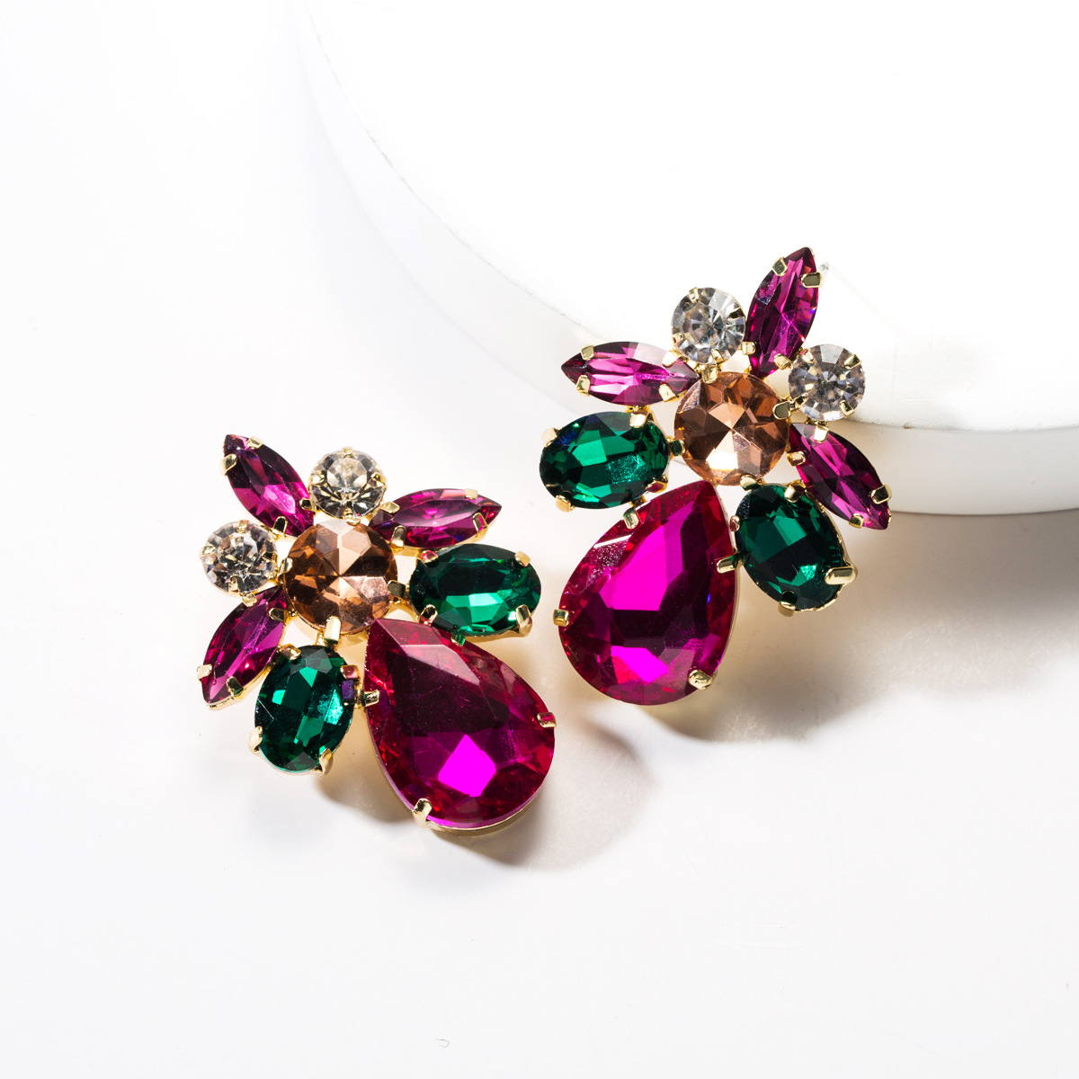 earrings誇張水滴形亞克力鑲鑽幾何滿鑽耳環女歐美潮人耳釘創意款