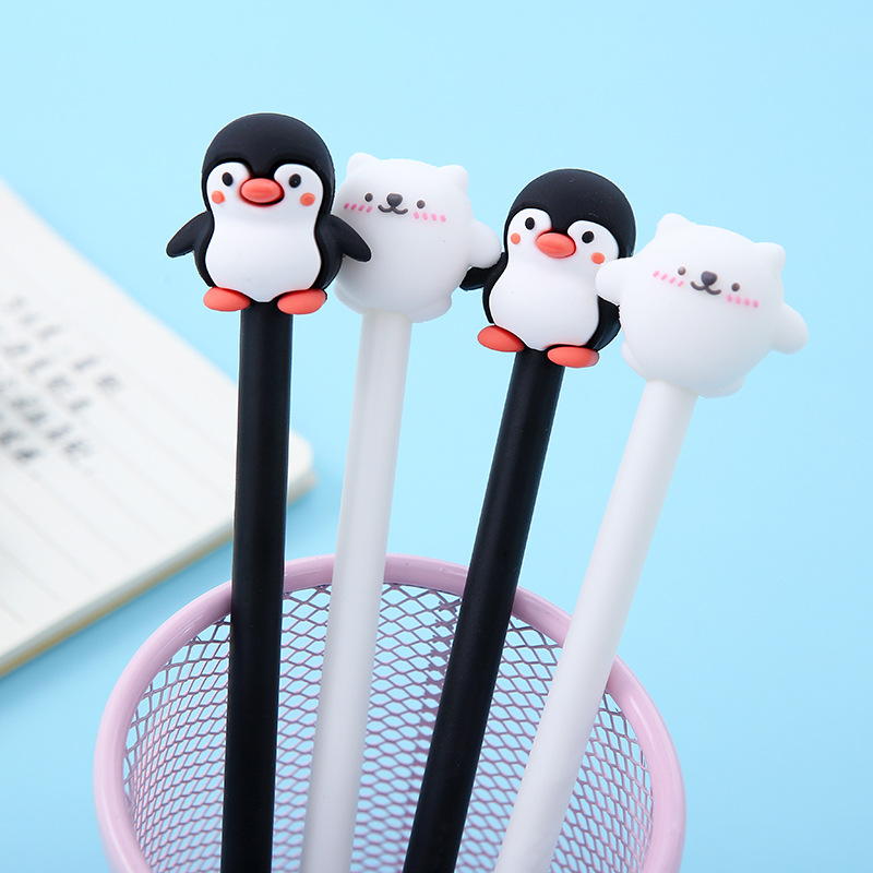 ZF2130 Korean cartoon penguin silicone gel pen cute black and white animal soft glue signature pen office wholesale