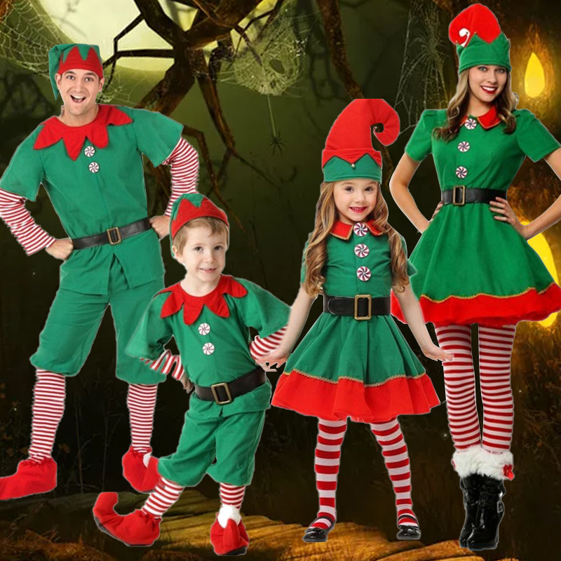 Children's Christmas Performance Costumes Boys and Girls Christmas Elves Dress Up Children's Christmas Clothes Parent-Child Performance Costumes