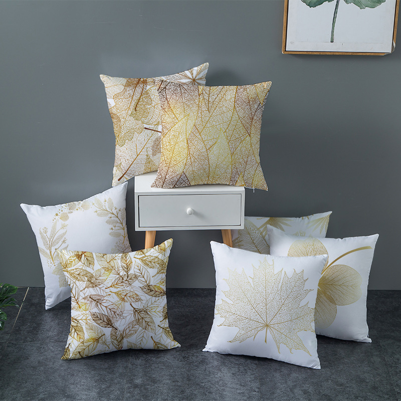 2024 New Nordic Sofa Pillow Case Golden Leaf Peach Leather Pillow Cushion Cover Shopee Household Products
