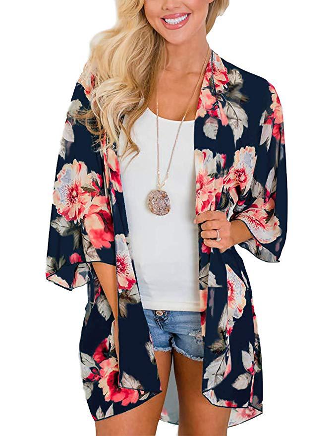 ins Amazon Explosions New Flower European and American Chiffon Sunscreen Cardigan Sexy Bikini Beach Blouse Kimono