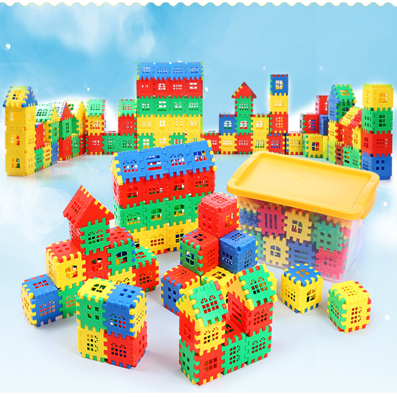 Large children's puzzle intelligence box plastic mosaic building blocks house group assembled kindergarten early education toys wholesale