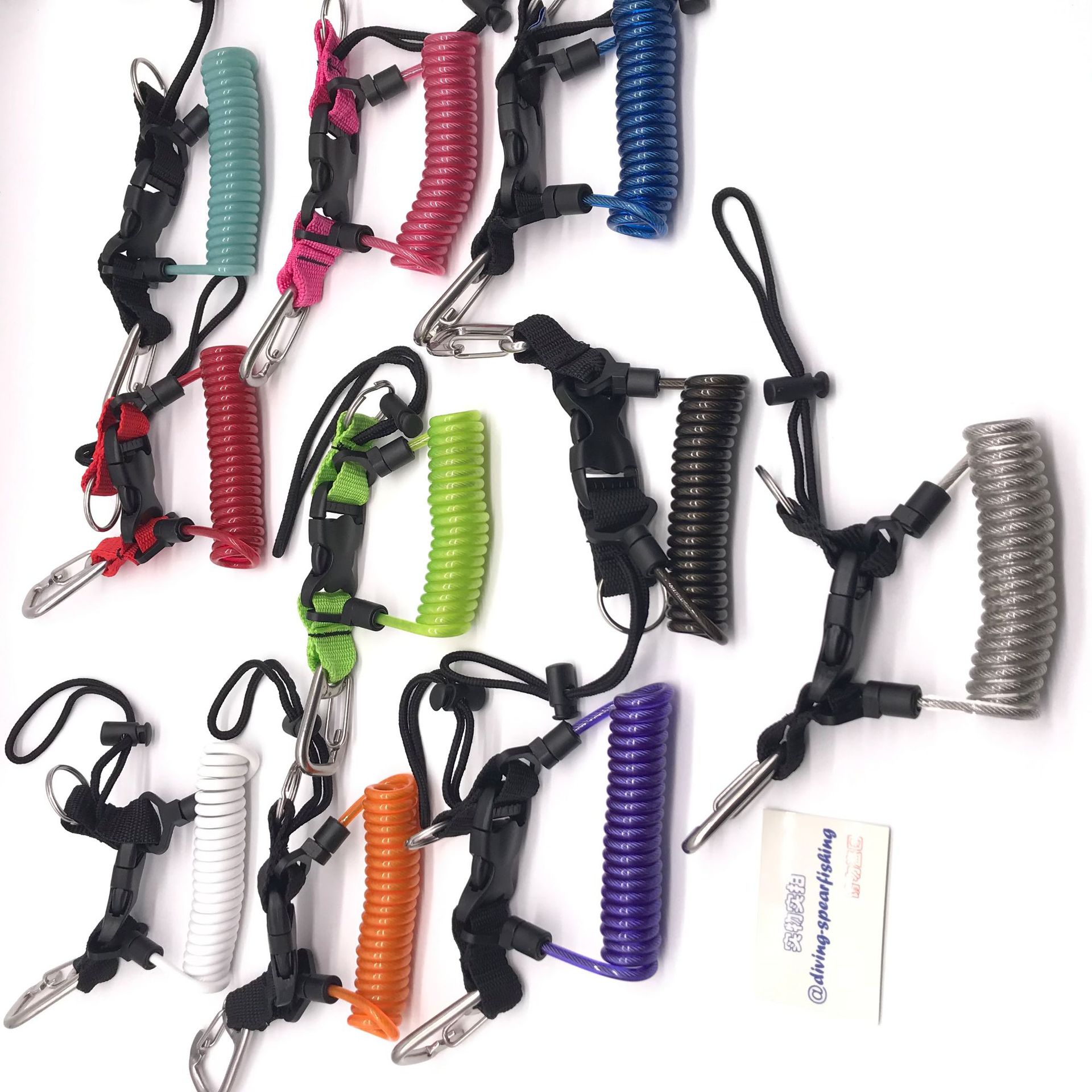 Diving anti-lost rope cross-border supply diving accessories fish hunting anti-lost stainless steel wire spring string with stainless steel buckle