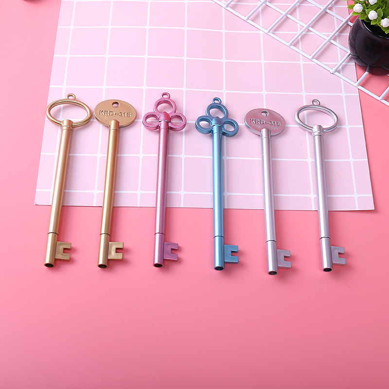 Factory direct creative stationery retro key shape gel pen metal texture student supplies sign pen pen