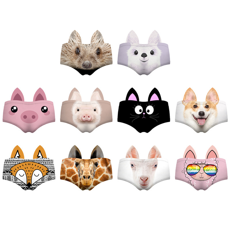 Dog cat pig animal ear cartoon print seamless breathable ladies underwear low waist sexy sexy briefs foreign trade
