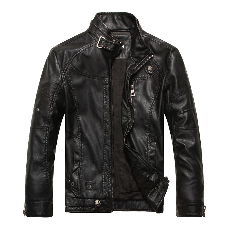 Factory cross-border men's leather winter vintage motorcycle washed PU leather jacket men's collar plus velvet men's jacket explosions