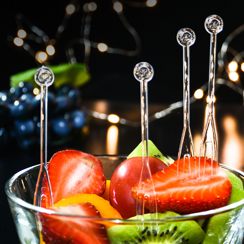 Factory Direct batch disposable plastic OK fruit fork two-tooth fork KTV fruit Fork Transparent color 5000 pack