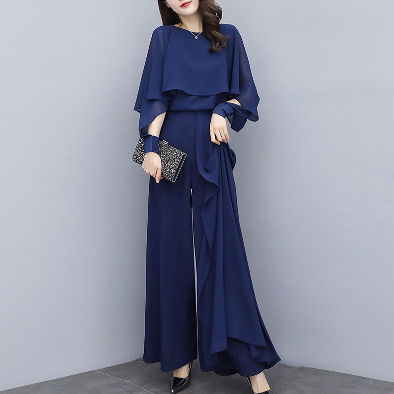 2024 Spring New Large Size Women's Clothing Loose Chiffon Top Pants Two-piece Casual Fashion Wide Leg Pants Set for Women