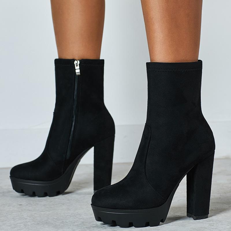2019 AliExpress Foreign Trade New Women's Shoes European and American Large Size Martins Thick High Heel Thick Bottom Women's Short Boots yxb157-1