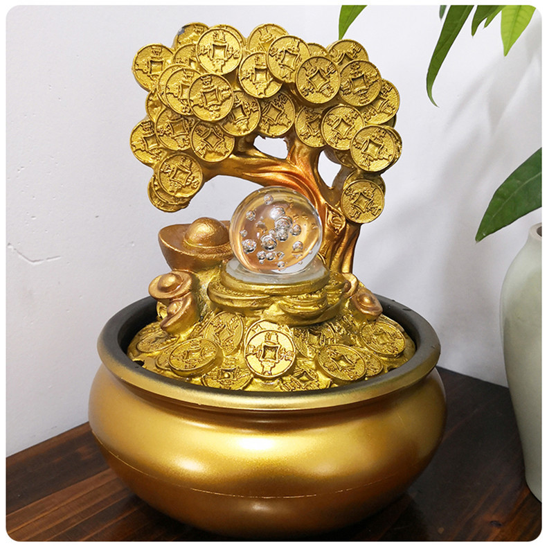 Factory direct sales resin flowing water fountain fortune tree office desktop fortune ornaments crafts gifts