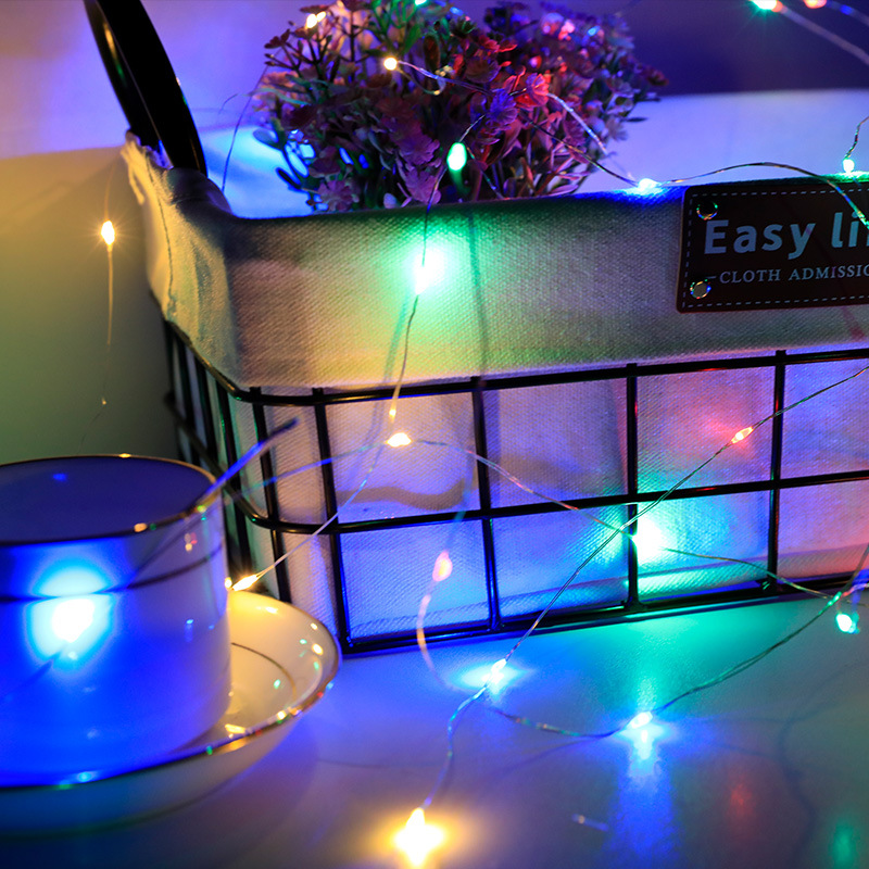 2032纽扣铜线灯串RGB暖白1米电池盒铜丝灯串圣诞节日装饰星星彩灯