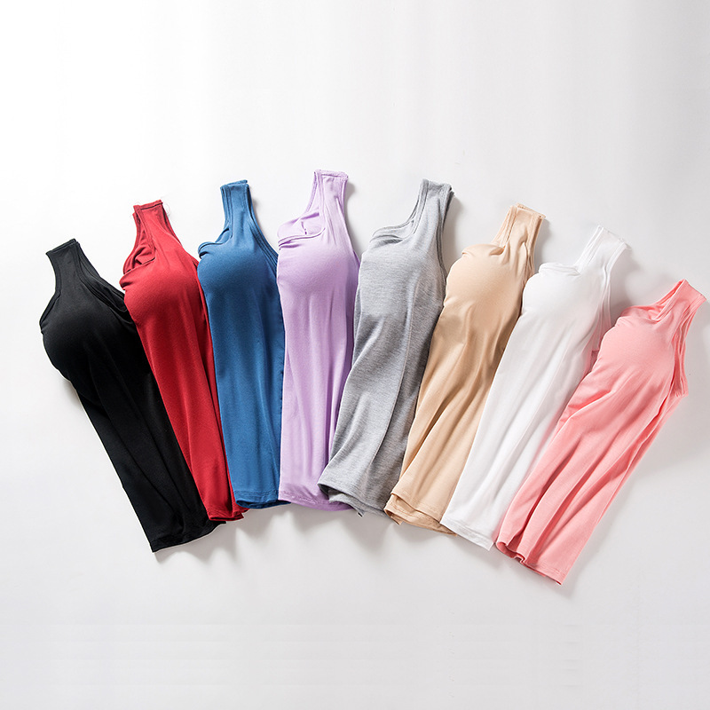 Women's Summer Cup Cover One-piece Base Vest Solid Color Modal Yoga Wide Shoulder Strap Sleeveless Sling Base Shirt