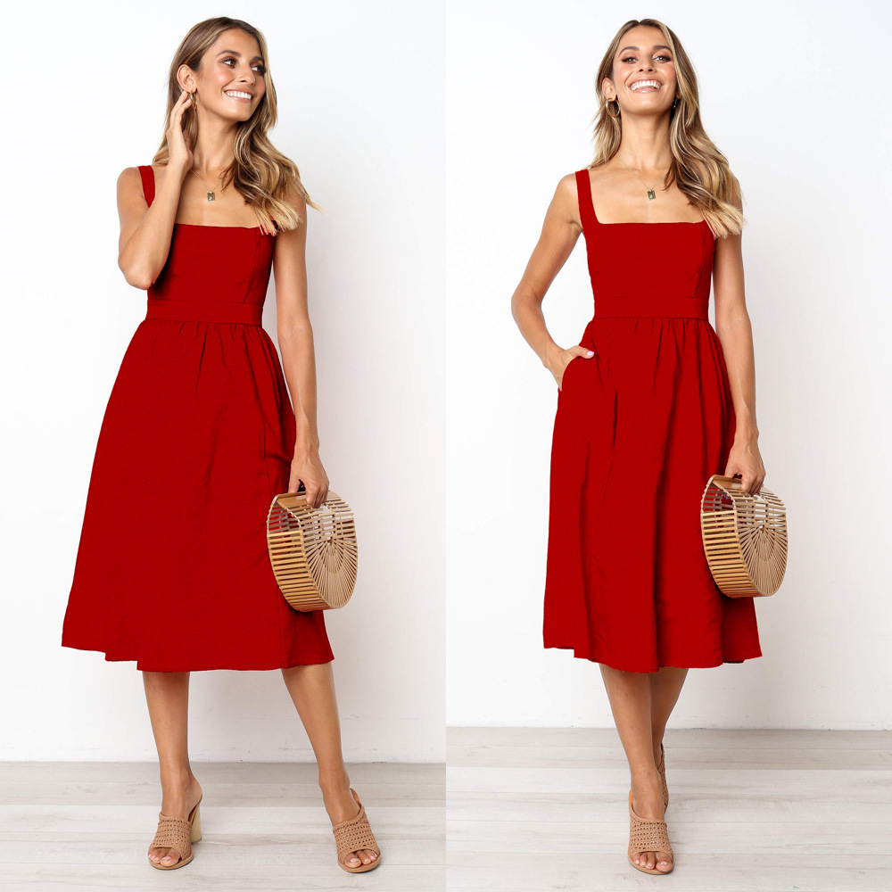 2023 Spring and Summer New Independent Station eaby Amazon Simple Sling Sexy Backless Dress