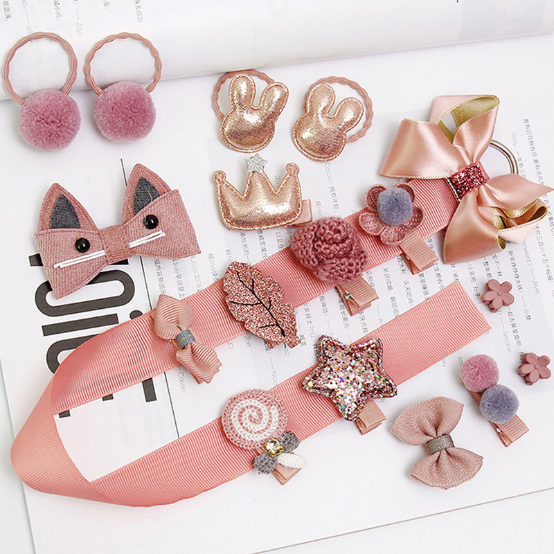Korean style hair accessories children's hair clip 18 pcsset girl's headdress baby cute hair ring girl's hair clip baby's head rope