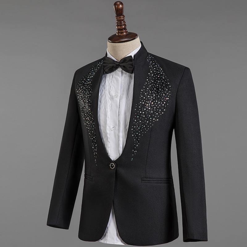 Suit Men's Big Choir Suit Embroidered Sequin Suit Collar Host Dress Stage Command Suit Singer