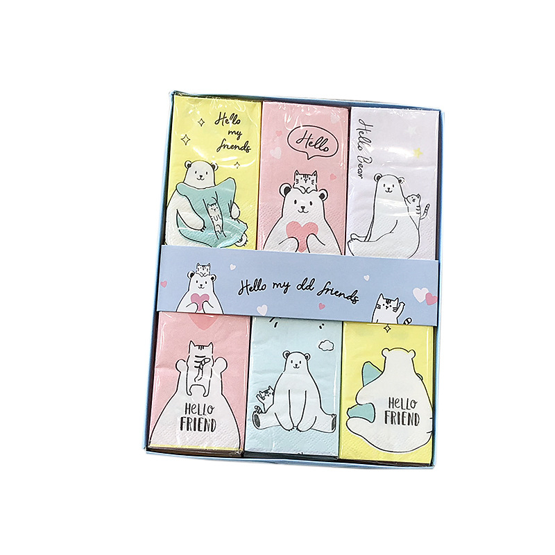 Colorful printed tissue creative handkerchief paper pouch portable cute portable cartoon scented napkin 12 packs