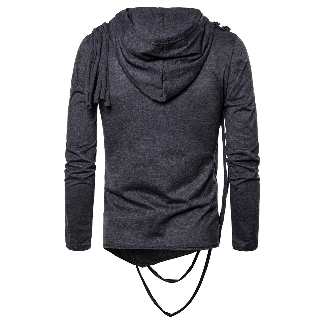 Autumn New Men's Solid Color Hooded Long-sleeved Pullover T-shirt Large Size Stack Collar Hip-hop Long-sleeved T-shirt European Size