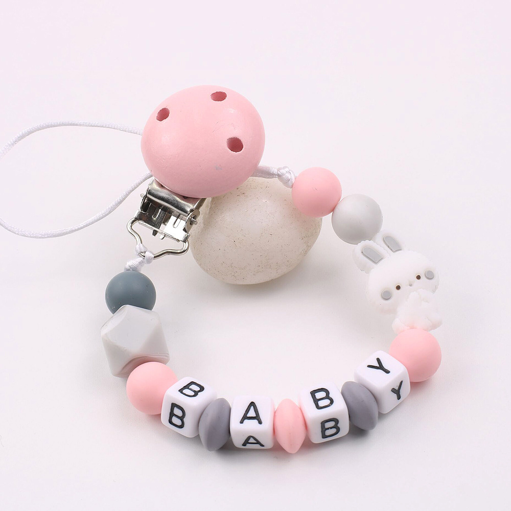 Amazon's new silicone letter baby pacifier chain clip DIY teether toy anti-fall chain bunny pacifier chain