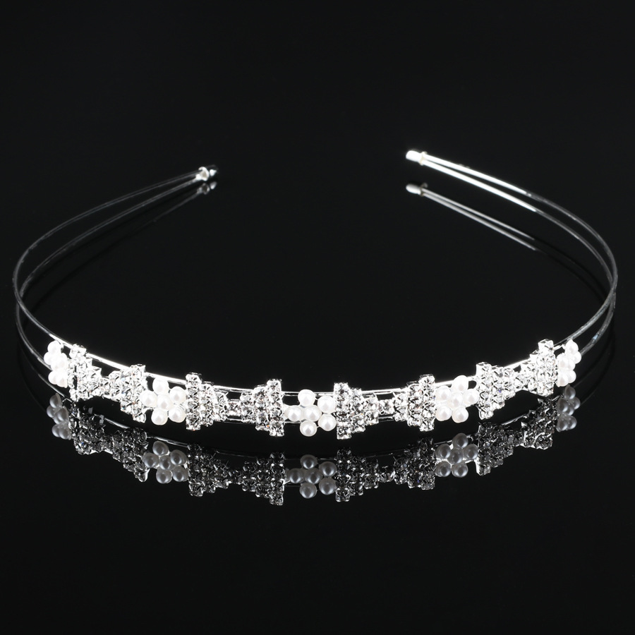 Japanese and Korean Bride Simple Shape Children's Headwear Handmade Pearl Rhinestone Sweet Hair Band All-match Diamond Crown Headband