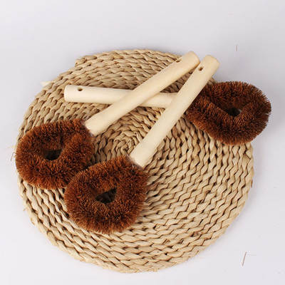 Natural coconut brown pot brush wooden handle not easy to stick oil kitchen wooden brush pot brush pot artifact long handle brush pot brush