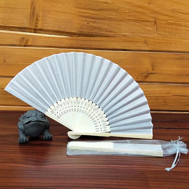 21cm Fan + Organza Bag Multicolor Solid Color Wedding Cloth Fan Bamboo Bone Silk Cloth Surface Wedding Gift Elegant Fan