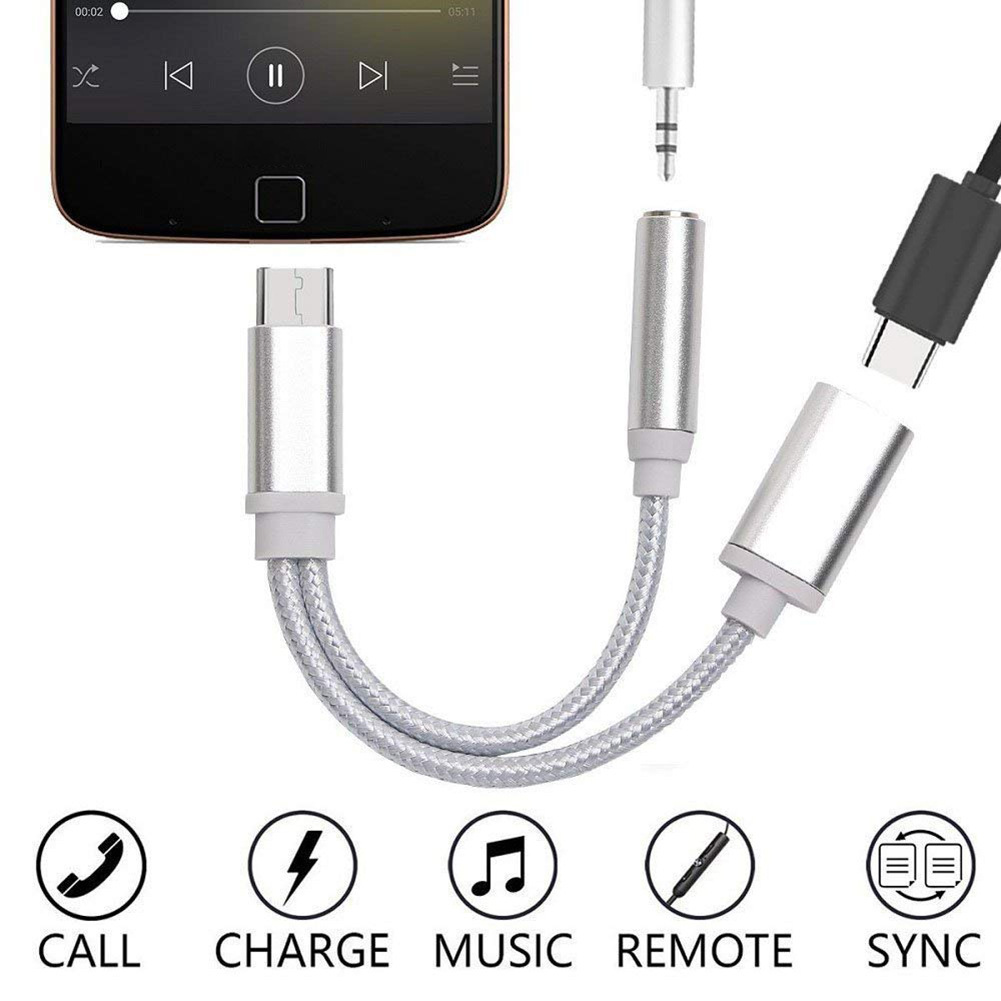 Type-c audio adapter TYPE-C to 3.5 earphone listening and charging two-in-one braided adapter cable