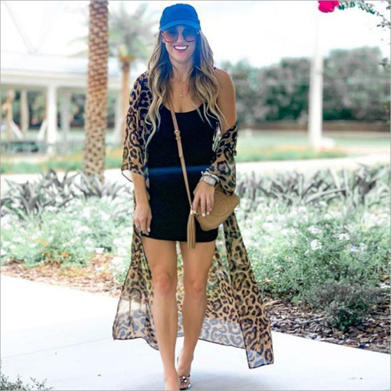 Cross-border European and American new chiffon leopard print bikini blouse vacation cardigan seaside sun protection shirt Beach Skirt