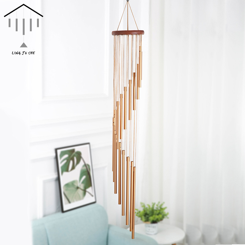 New European and American classic rotating multi-tube metal pine aluminum tube wind chime creative home ornaments 35 inch 18 tube