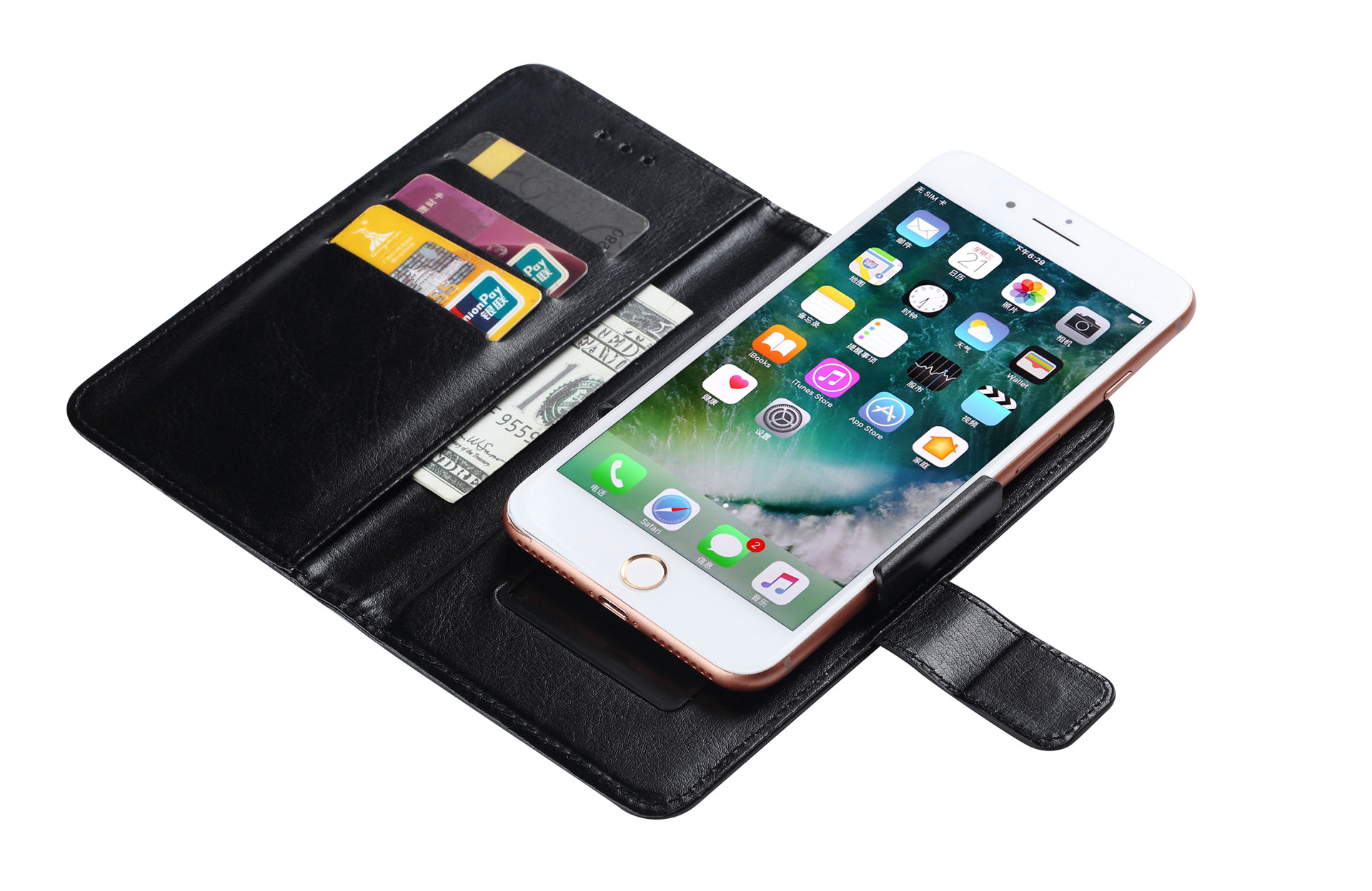 Universal Leather Case Push Up and Down Clip Clip Mobile Phone Leather Case Universal Skateboard Protective Case Left and Right Open Wallet Leather Case