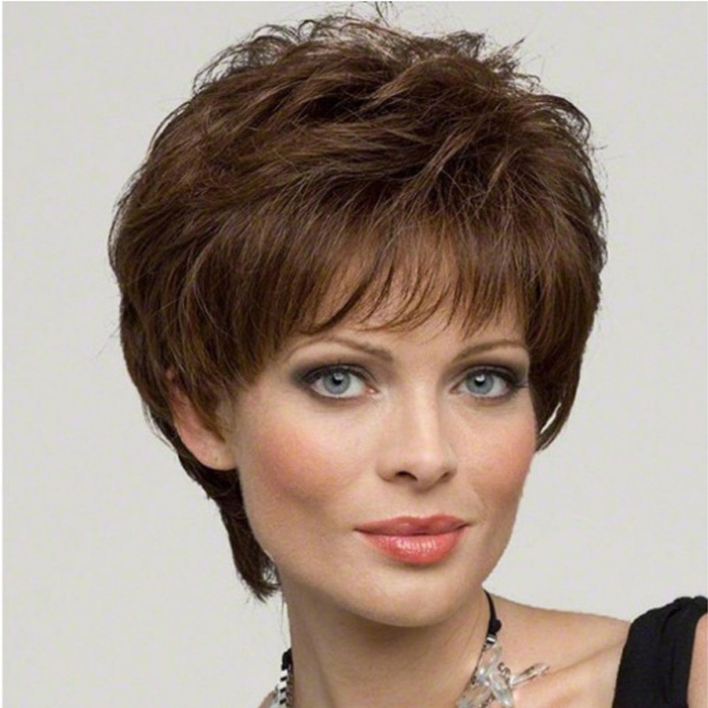 AliExpress European and American Fashion Women's Short Curly Hair Brown Micro-roll Whole Top Wig Headgear Cross-border Foreign Trade Wig