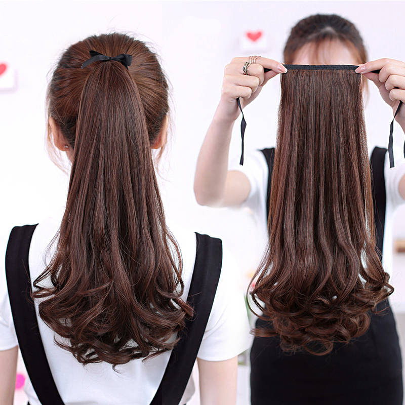 Wig Ponytail Women's Long Curly Hair Tie-style Pear Flower Fake Ponytail Big Wave Realistic Natural Mid-length Wig