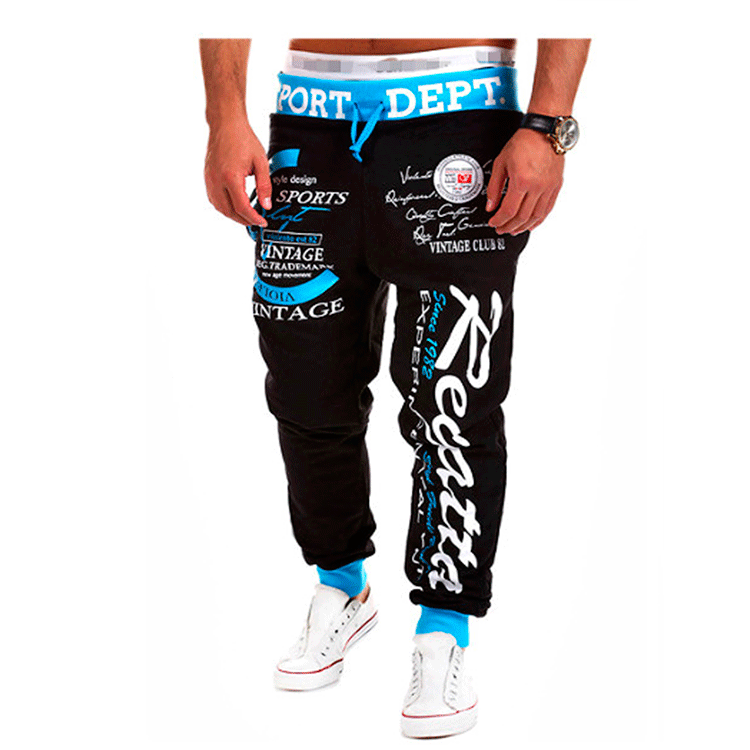 New Casual Pants Men's Drawstring Elastic Waist Letter Print Loose Sports Pants