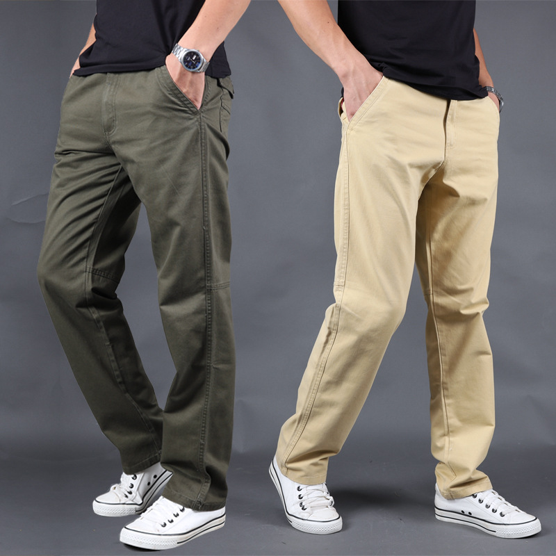 Men's Pants Autumn Medium Thick Overalls Men's Loose Straight Pants Men's Outdoor Spring and Autumn Large Size Pure Cotton Casual Pants