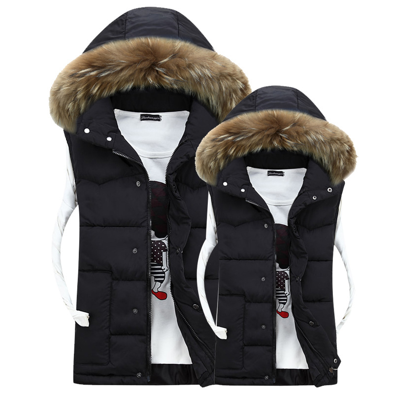 Men's casual foreign trade big fur collar lovers winter warm thick down cotton vest wholesale a generation of hair