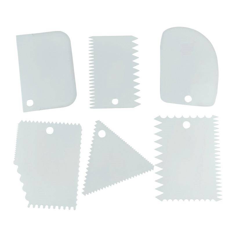 Color 6-piece set plastic trapezoidal semicircular arc triangular serrated cake cream scraper baking spatula noodle cutter