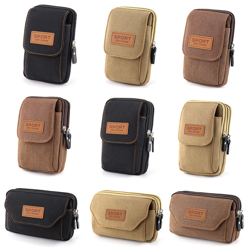 Men's Mobile Phone Waist Bag 5-inch Belt Mobile Phone Case Multi-functional Canvas Bag 6.5-inch Large Capacity Hanging Bag