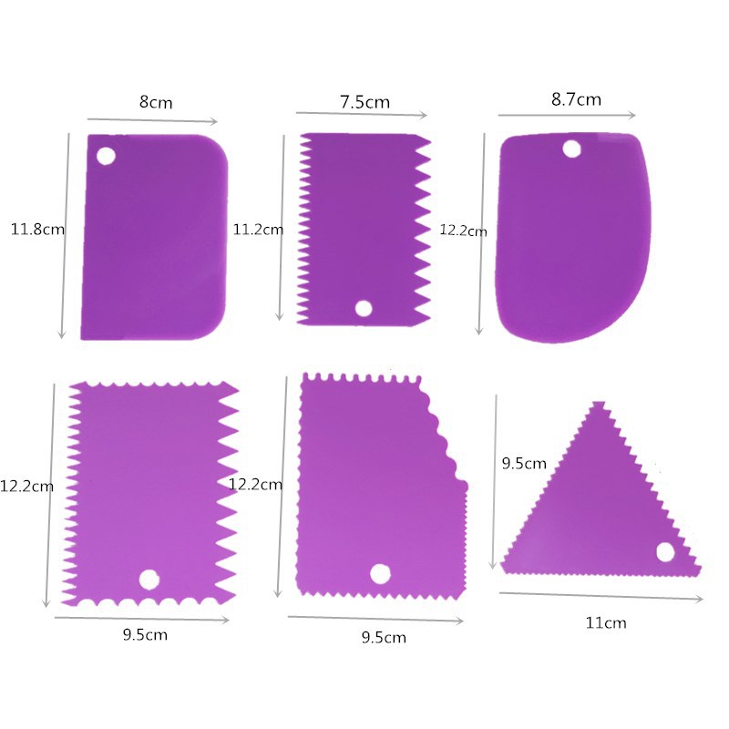 Color 6-piece set plastic trapezoidal semicircular arc triangular serrated cake cream scraper baking spatula noodle cutter