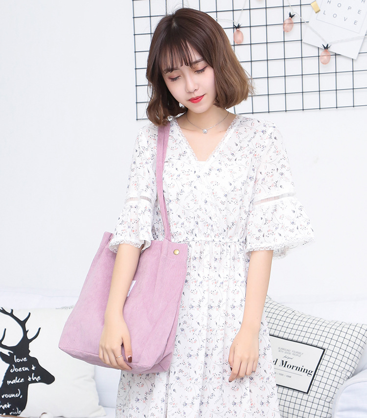 Cross-border Large Capacity Tote Bag All-match Student Bag Women Shopping Bag Canvas Bag Bag Corduroy Shoulder Bag_voghion.com