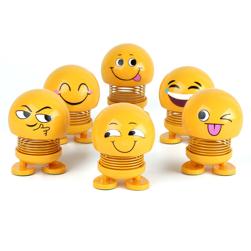 Tiktok car facial expression bag spring doll shaking head car decoration Internet celebrity cute creative car interior smiley face doll