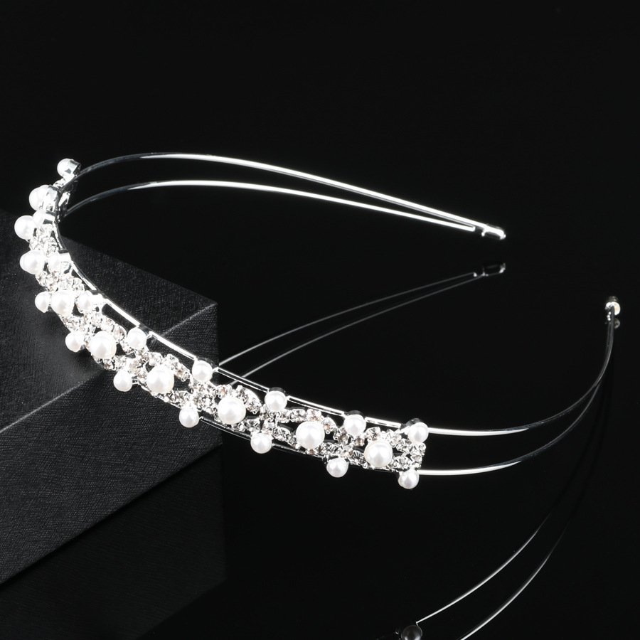 Japanese and Korean Bride Simple Shape Children's Headwear Handmade Pearl Rhinestone Sweet Hair Band All-match Diamond Crown Headband