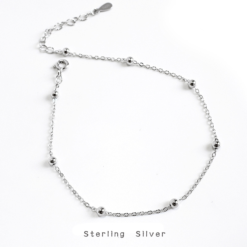 S925 Sterling Silver Bag Beads Cross Chain Footpiece South Korea INS Elegant Simple Women's Beach Footwork Personalized Jewelry