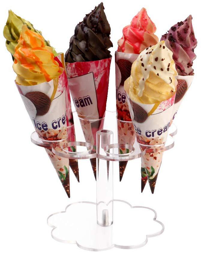 8-hole transparent acrylic Ice Cream display Stand petal shape cone Stand Ice Cream Stand