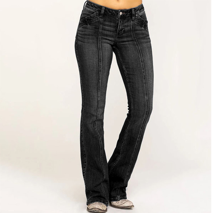 Factory direct purchase independent station wish ladies jeans slim fit slim washed flared pants women's pants pants