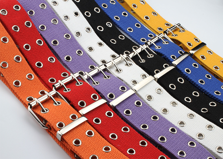 Trendy street photography fashion double rows are all hole canvas belt extended chic hollow jeans with spot wholesale