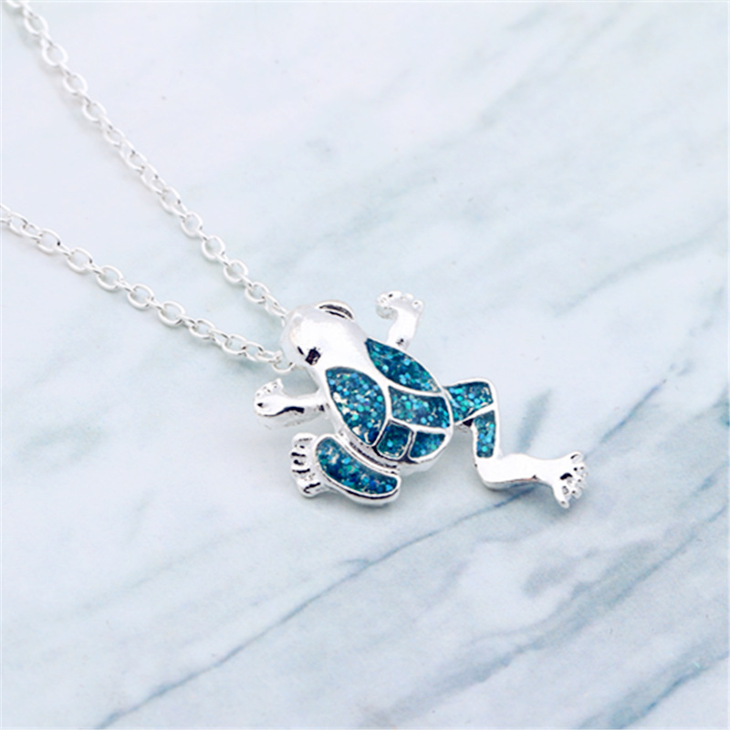 New Aobao Silver Frog Pendant Short Simple Little Girl Necklace opal Pendant Cross Border