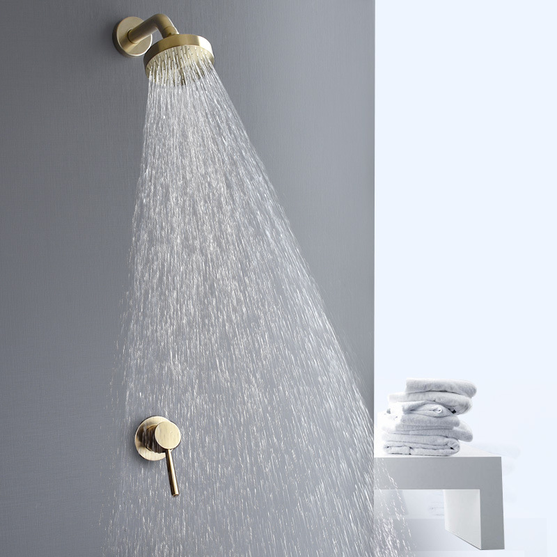 Wall-mounted Shower Head Set with Invisible Installation, Stainless Steel Brushed Gold, Spray Head, Shower Head, Simple LA2004