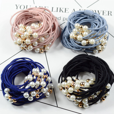 Korean Style Tie Head Rope Elegant Pearl Leather Cover Tie Hair Multi-Layer Elastic Rubber Band Hair Rope Hair Band Ball Head 9 Beads