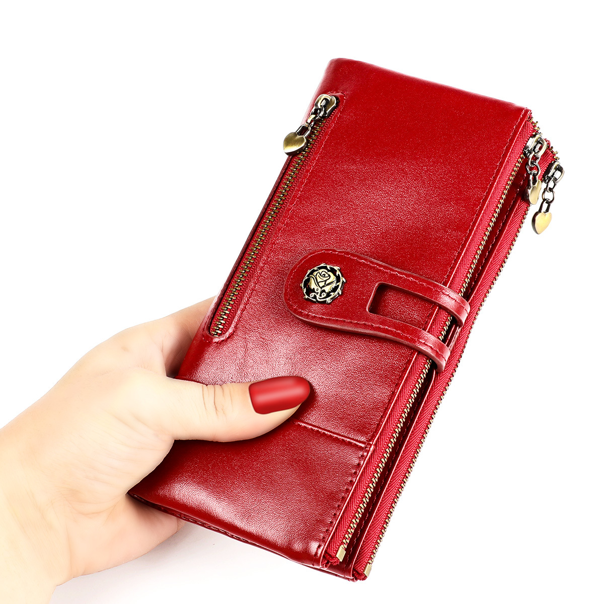 Cross-border rfid Anti-theft Brush Long Wallet Vintage Genuine Leather Women's Wallet Korean Style Fashion Change Clutch Bag